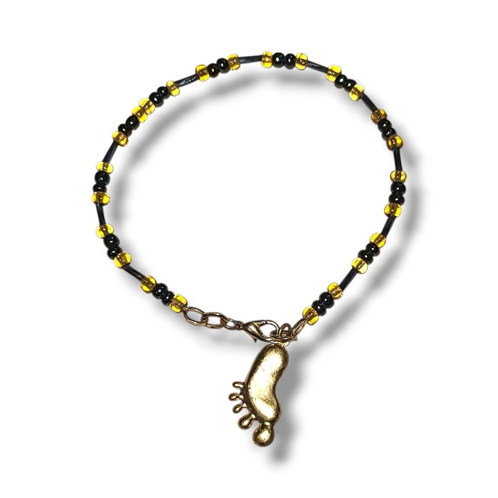 Two Tone Gold & Silver Barefoot Anklet Ankle Bracelet 9" Glass Bead